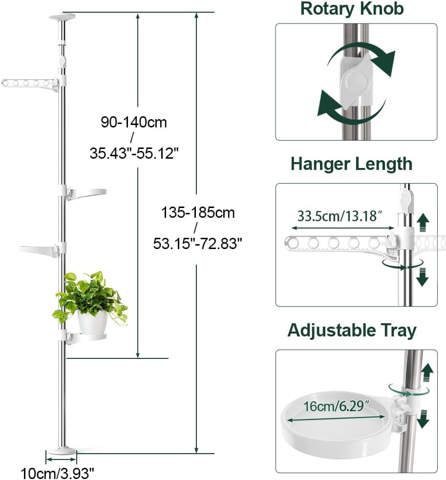 4 Tier Adjustable Tension Pole Plant Stand Indoor Corner Flower Shelf Rack