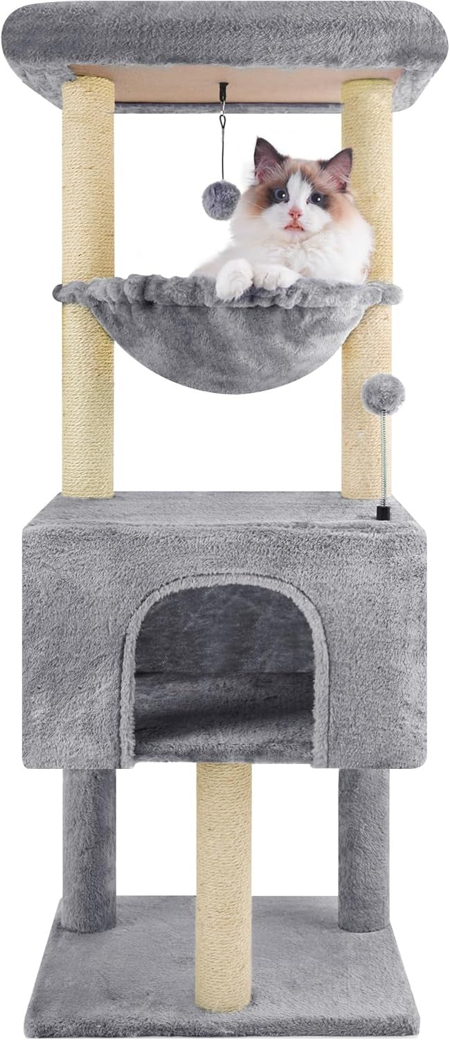 110cm Cat Tree Tower Condo Hammock Sisal Scratching Posts Small Spaces