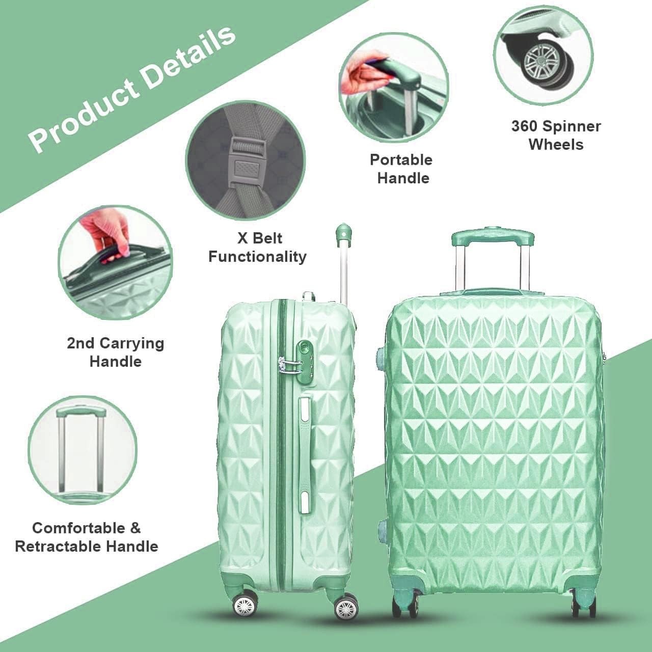 24 Inch Medium Hard Shell Suitcase Lightweight 4 Dual Spinner Wheels Lock Green
