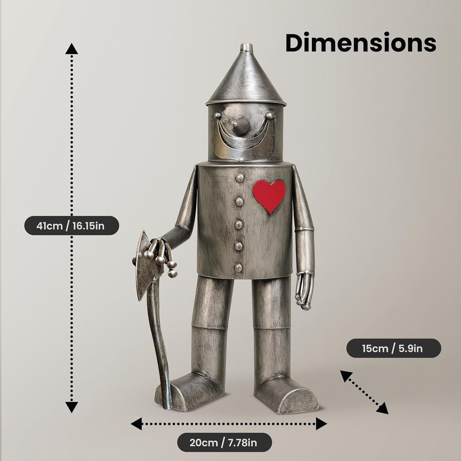 41cm Metal Tin Man Garden Ornament – Weatherproof Retro Sculpture Patio Decor