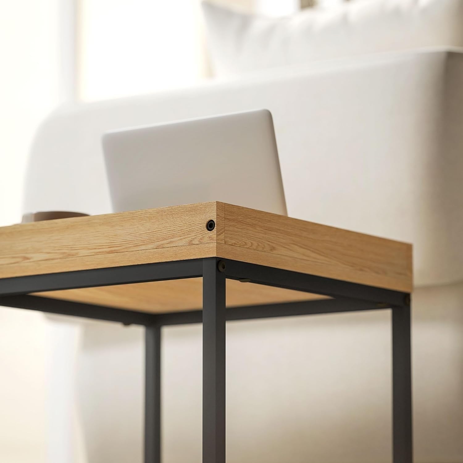 Square Nesting Coffee Side Tables Set, Black & Wood Effect, Steel Frame 30kg Max