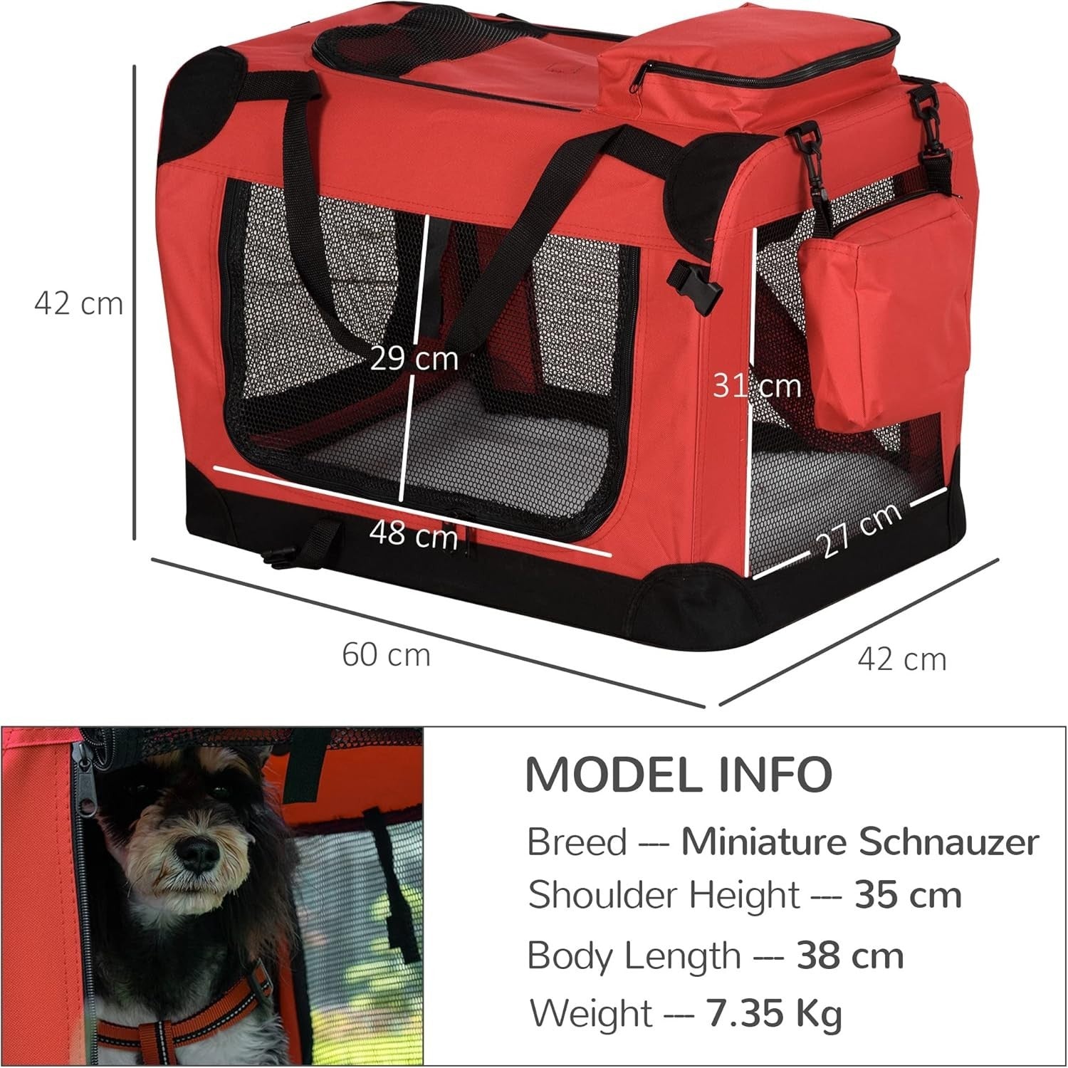 Portable Folding Soft Pet Crate 60x42x42cm with Padded Bed & Mesh Windows
