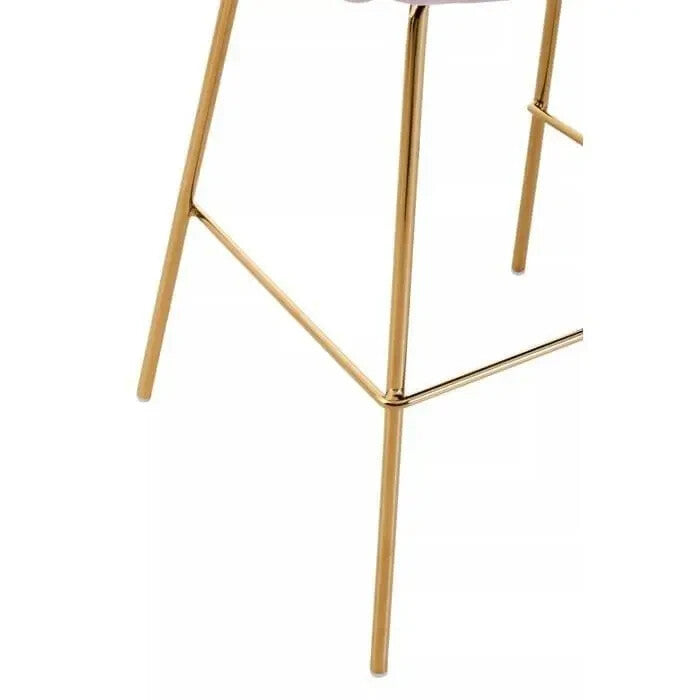 Pink Velvet Bar Stool with Arms Gold Legs Modern Low Back Breakfast Chair