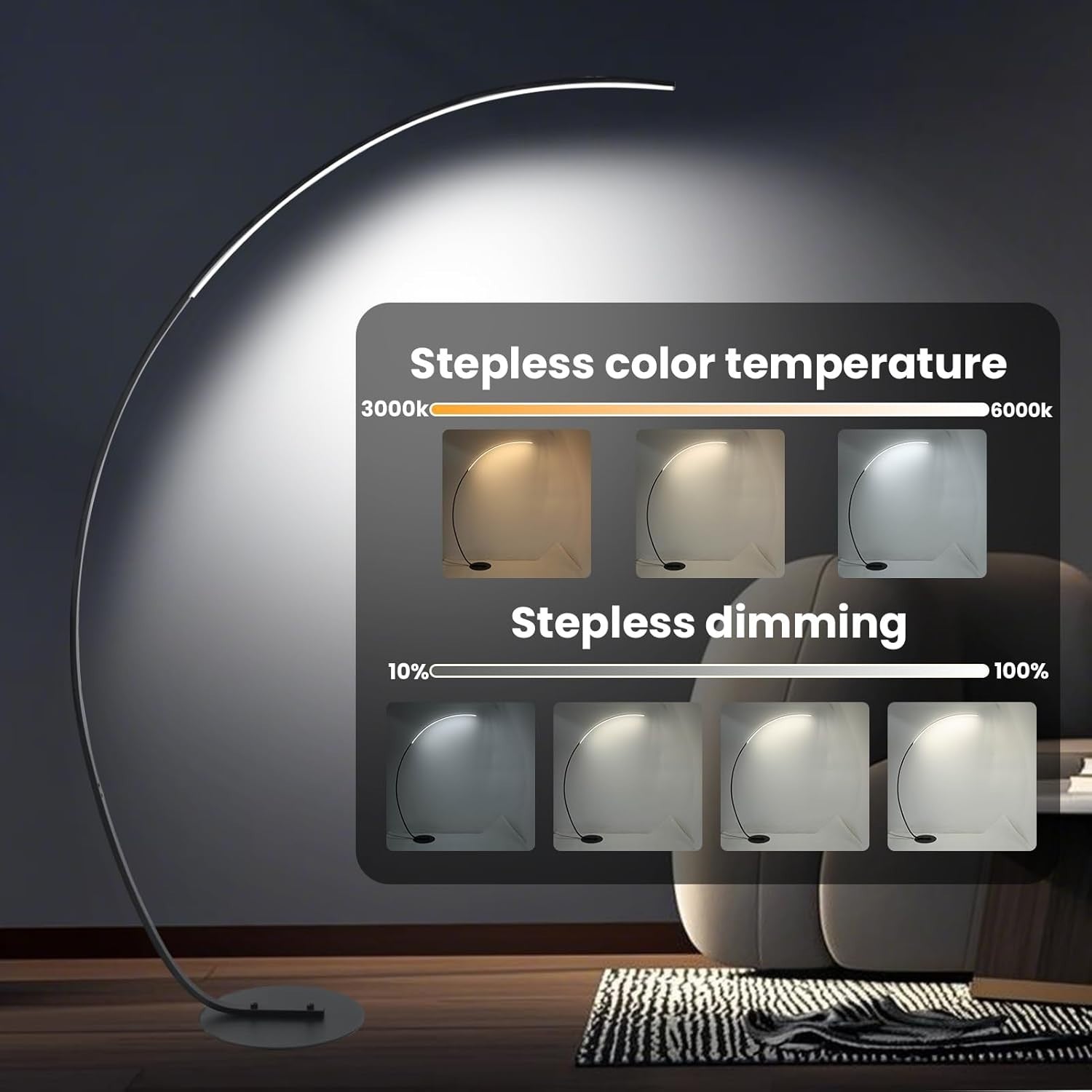 40W Adjustable Brightness Floor Lamp with Remote & Flicker-Free LED Light