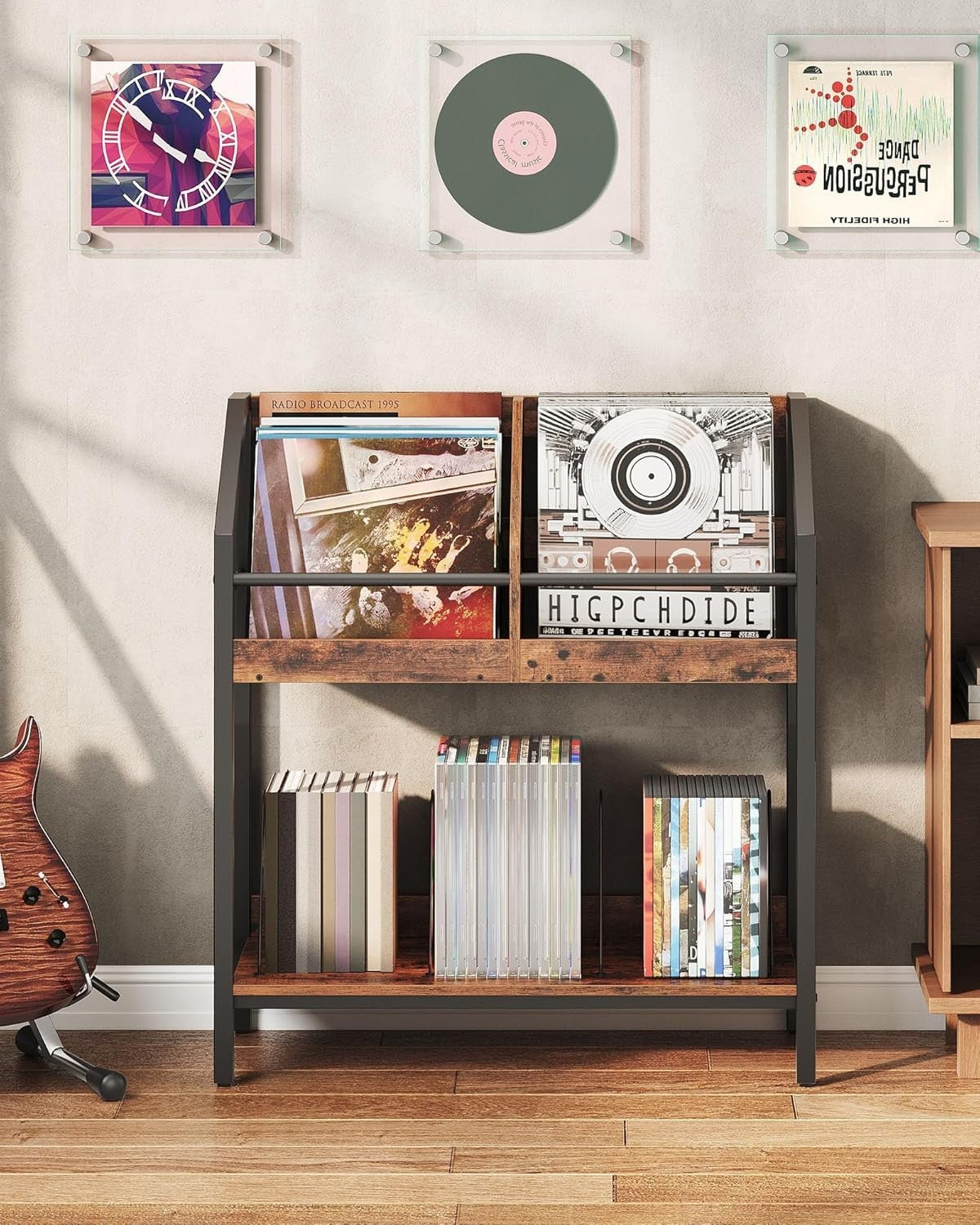 Vinyl Record Storage Rack 250 LP Album Holder 2 Tier Display Shelf