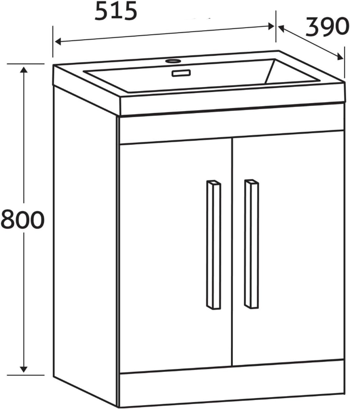 515mm White Bathroom Vanity Unit with Basin Gloss Floor Standing Cabinet