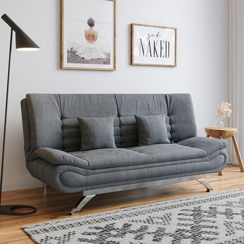 Grey Linen 2 Seater Sofa Bed with Pillows Folding Sleeper Couch for Flats