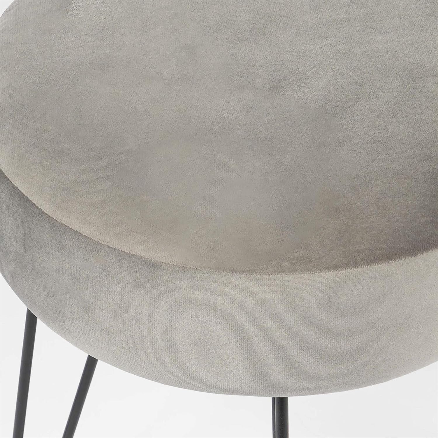 Charcoal Grey Velvet Round Stool Hairpin Leg Vanity Seat Footrest