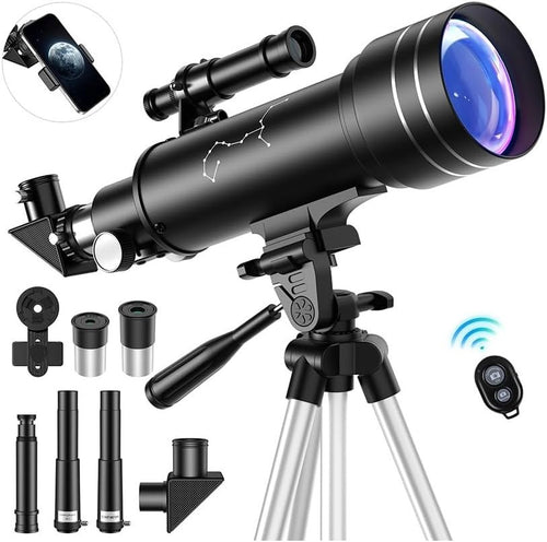 70mm Kids Astronomy Telescope, 400mm, with Phone Holder for Beginners