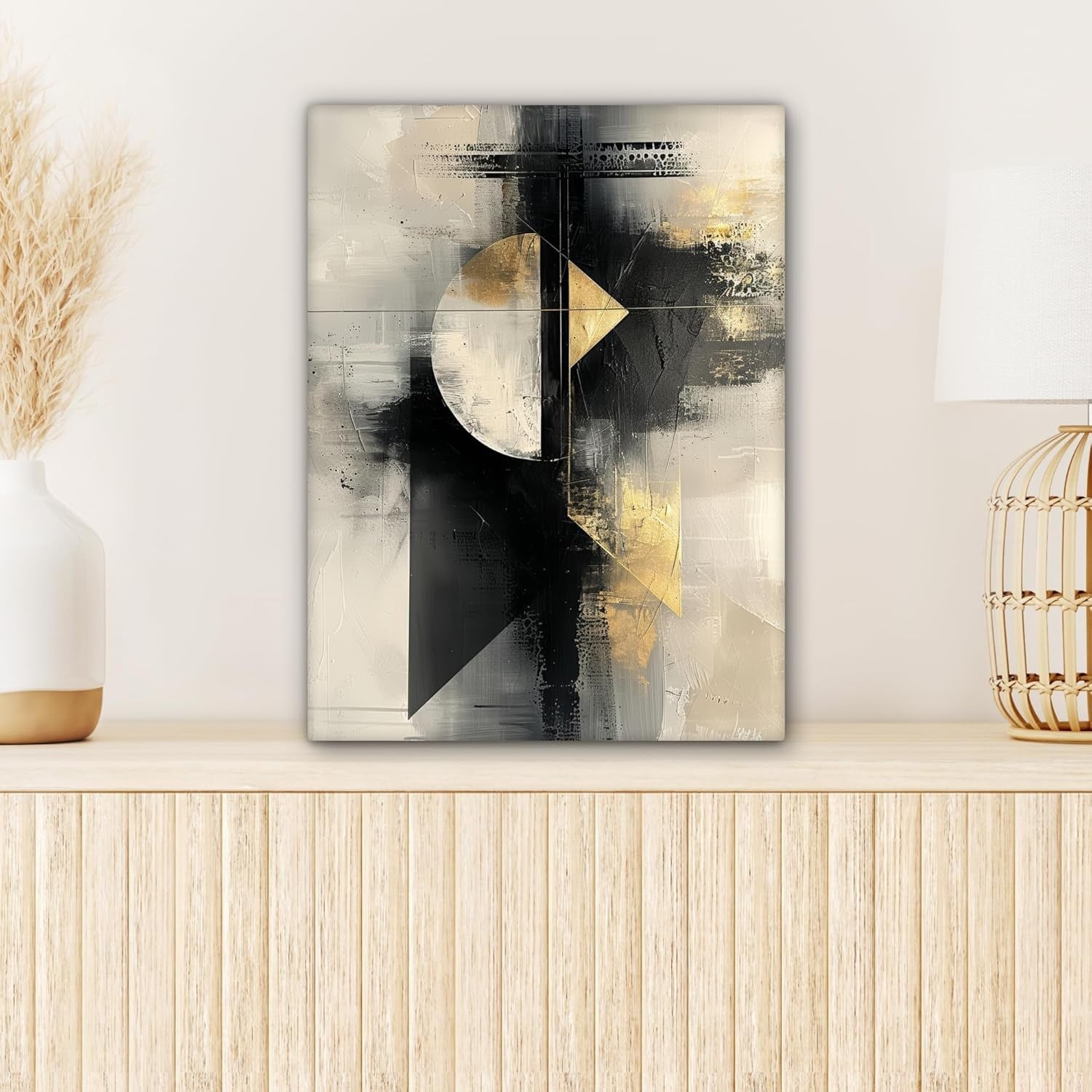 Luxury Gold Black Abstract Canvas Wall Art 30x40cm Framed