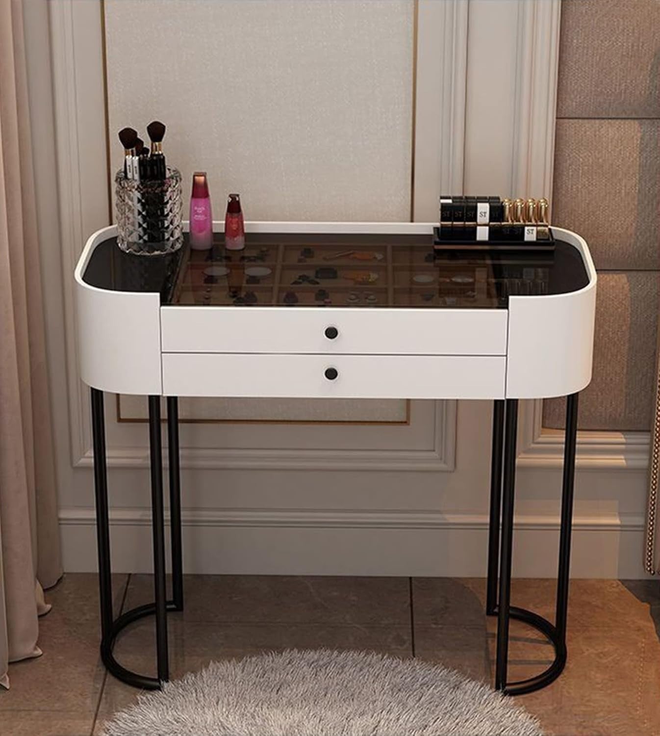 Makeup Vanity Dressing Table w/ LED Light Mirror, 2 Drawers, Stool, Wood/Metal