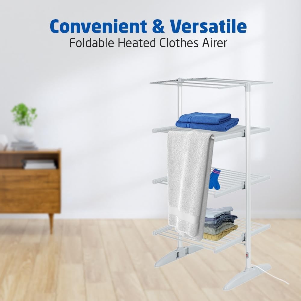 4 Tier Electric Heated Clothes Airer Folding Dryer Rack 300W Indoor Outdoor