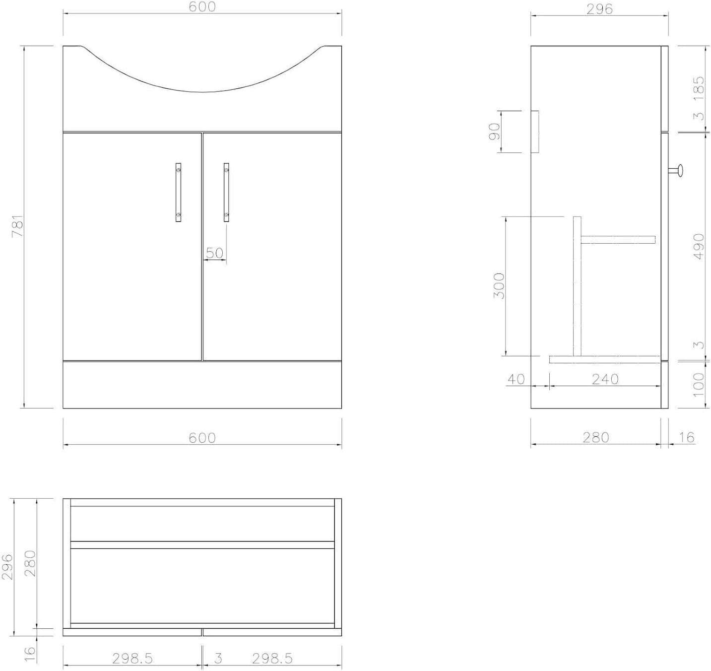 650mm Oak Effect Vanity Sink Unit – Bathroom Basin Cabinet with Soft Close Doors