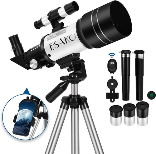 70mm Aperture Portable Telescope for Kids & Adults with Tripod - White