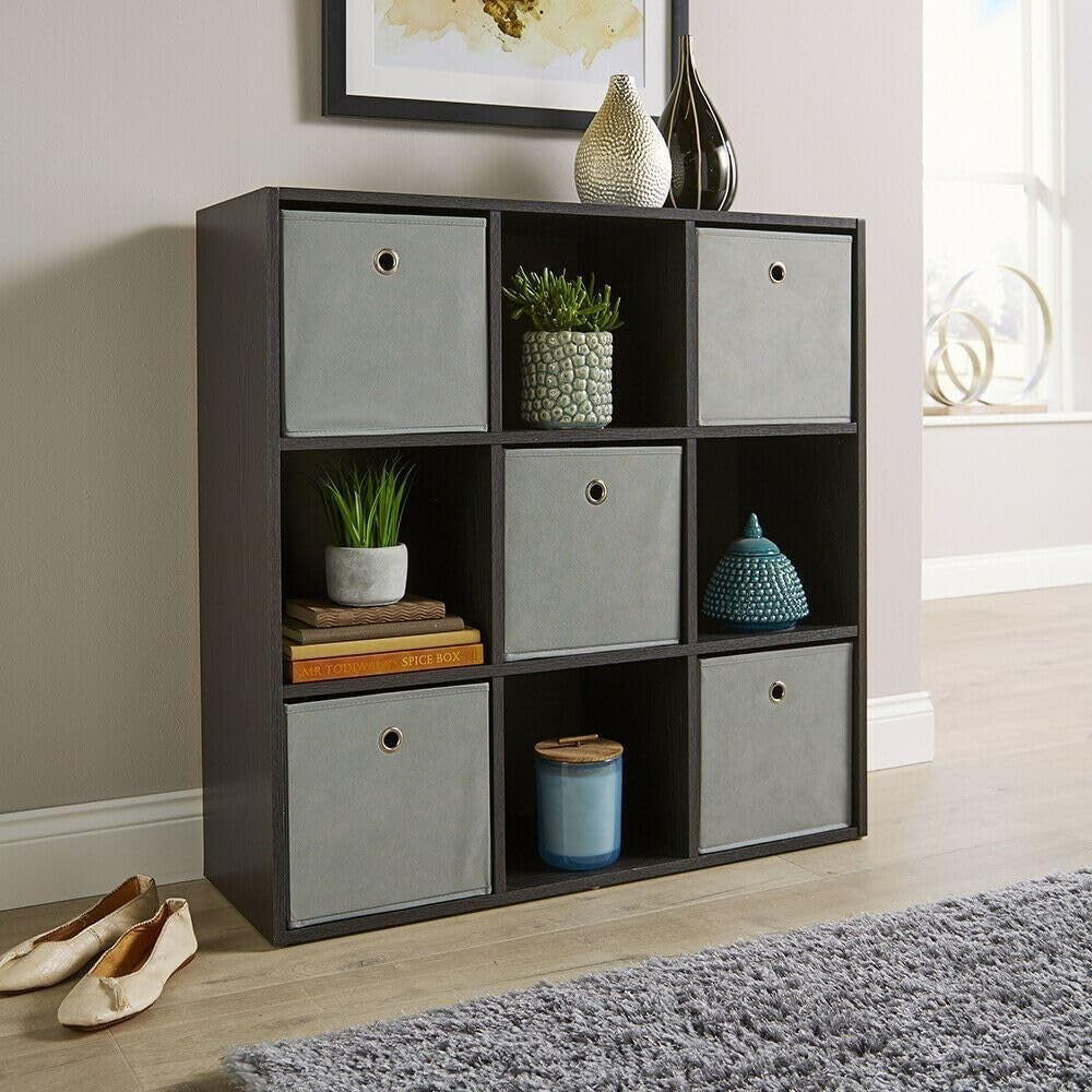 9 Cube Storage Shelf Black Wooden Bookcase Display Unit 90cm