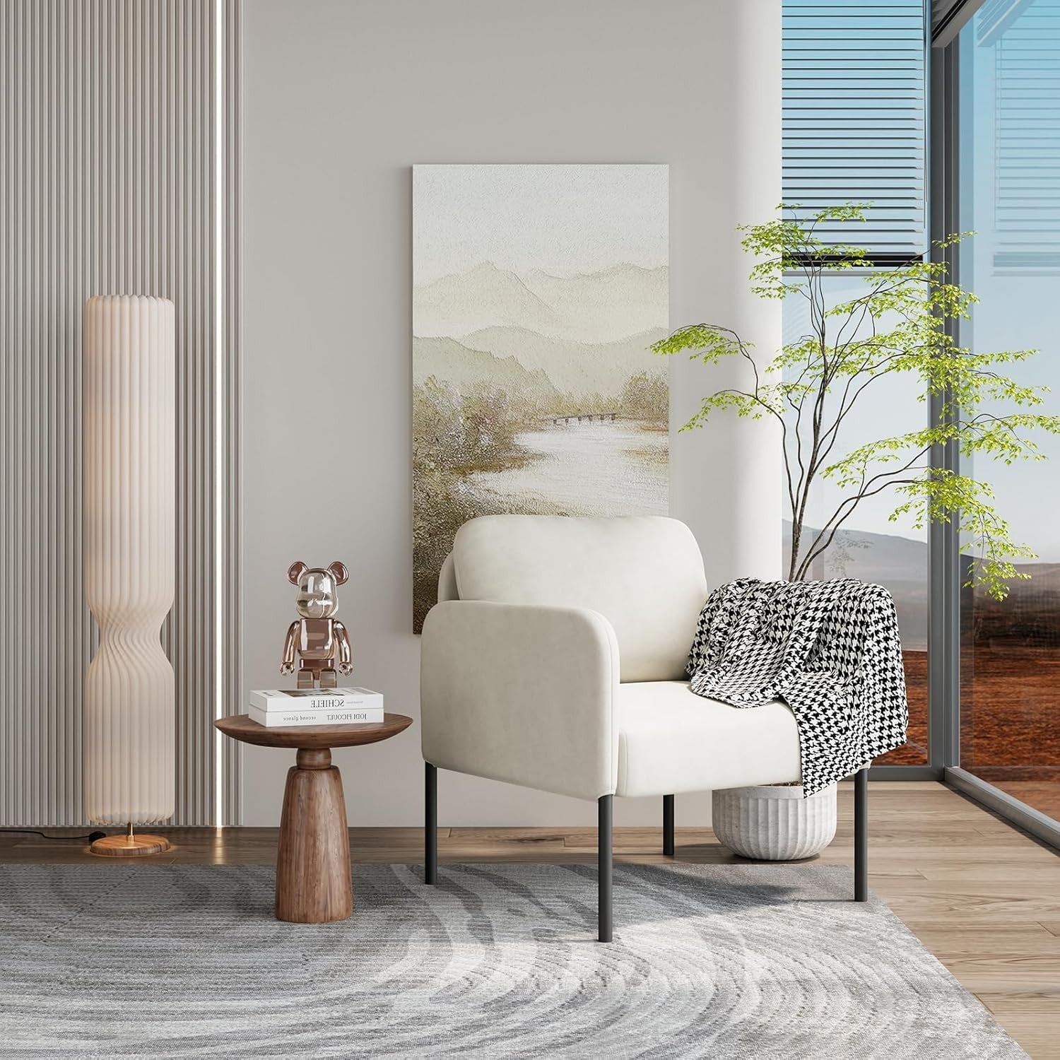 Beige Velvet Accent Armchairs Set of 2 Modern Lounge Chairs