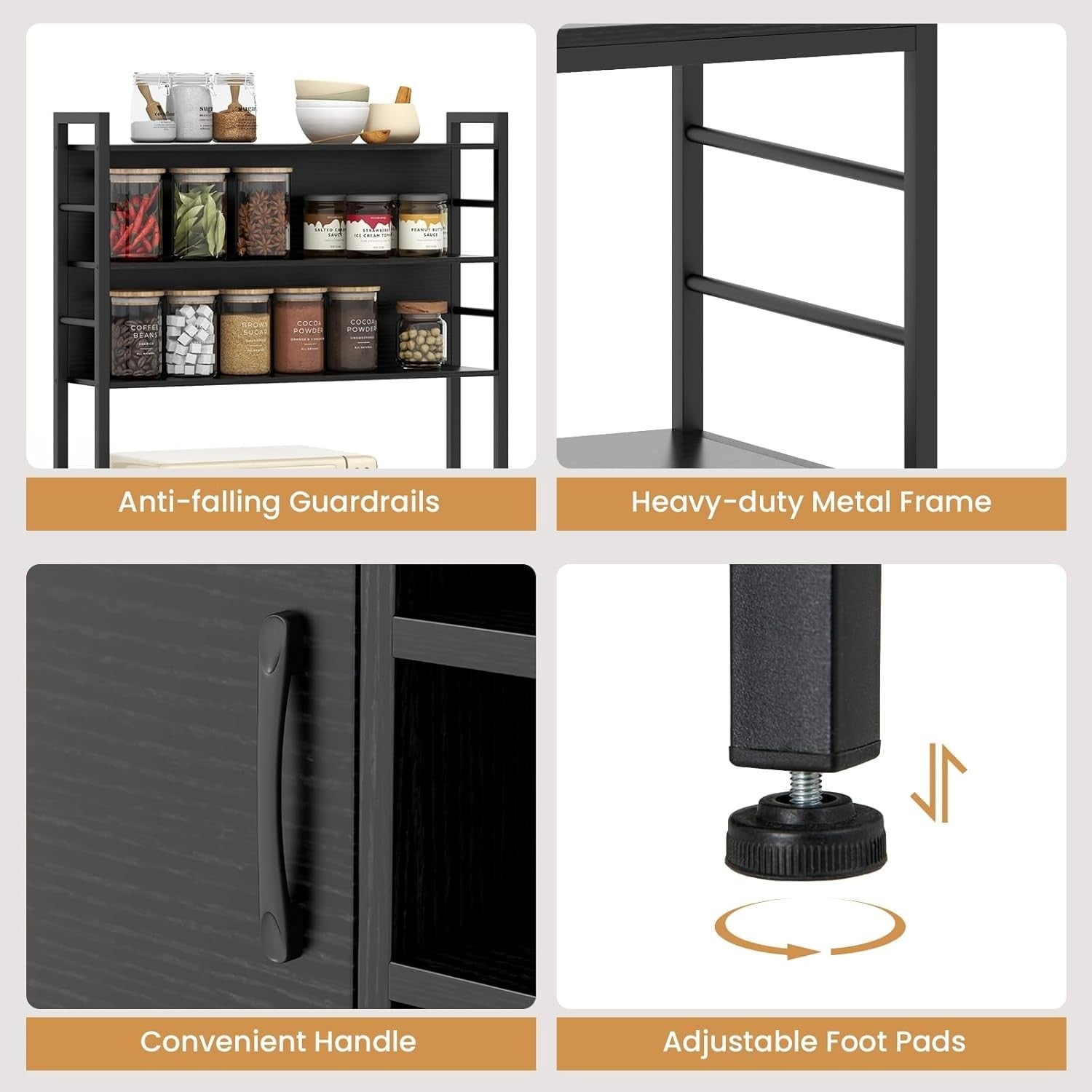 Kitchen Baker’s Rack Wine Bar Cabinet with Power Outlets, Microwave Stand