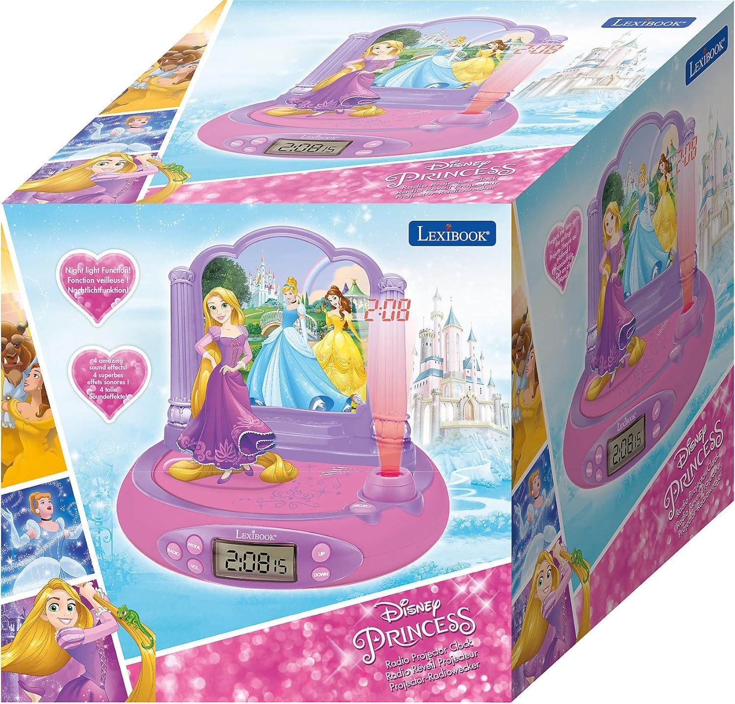 Kids Princess Projector Alarm Clock Night Light Ceiling Time Display