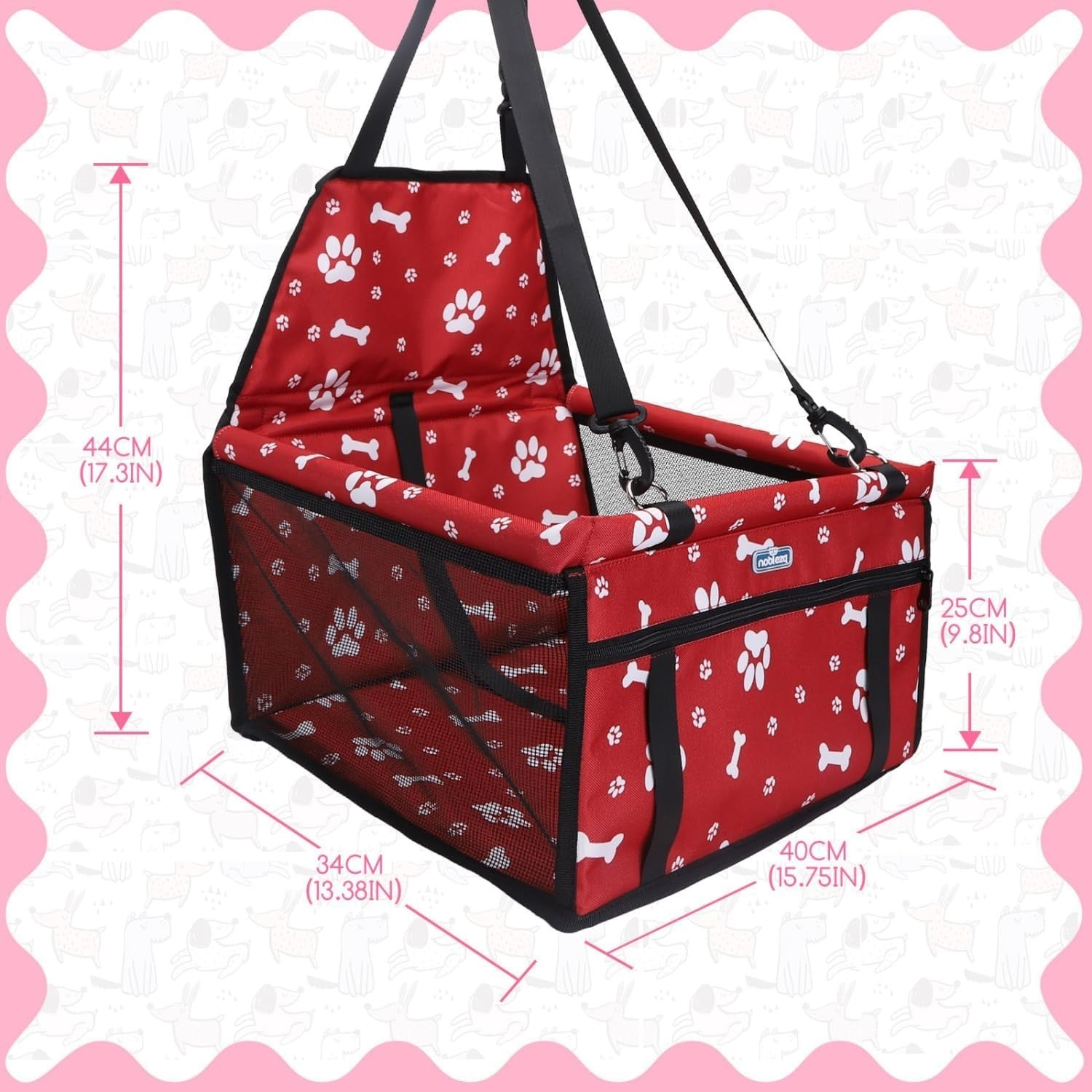 Dog Booster Car Seat Waterproof Foldable Travel Carrier Red Small