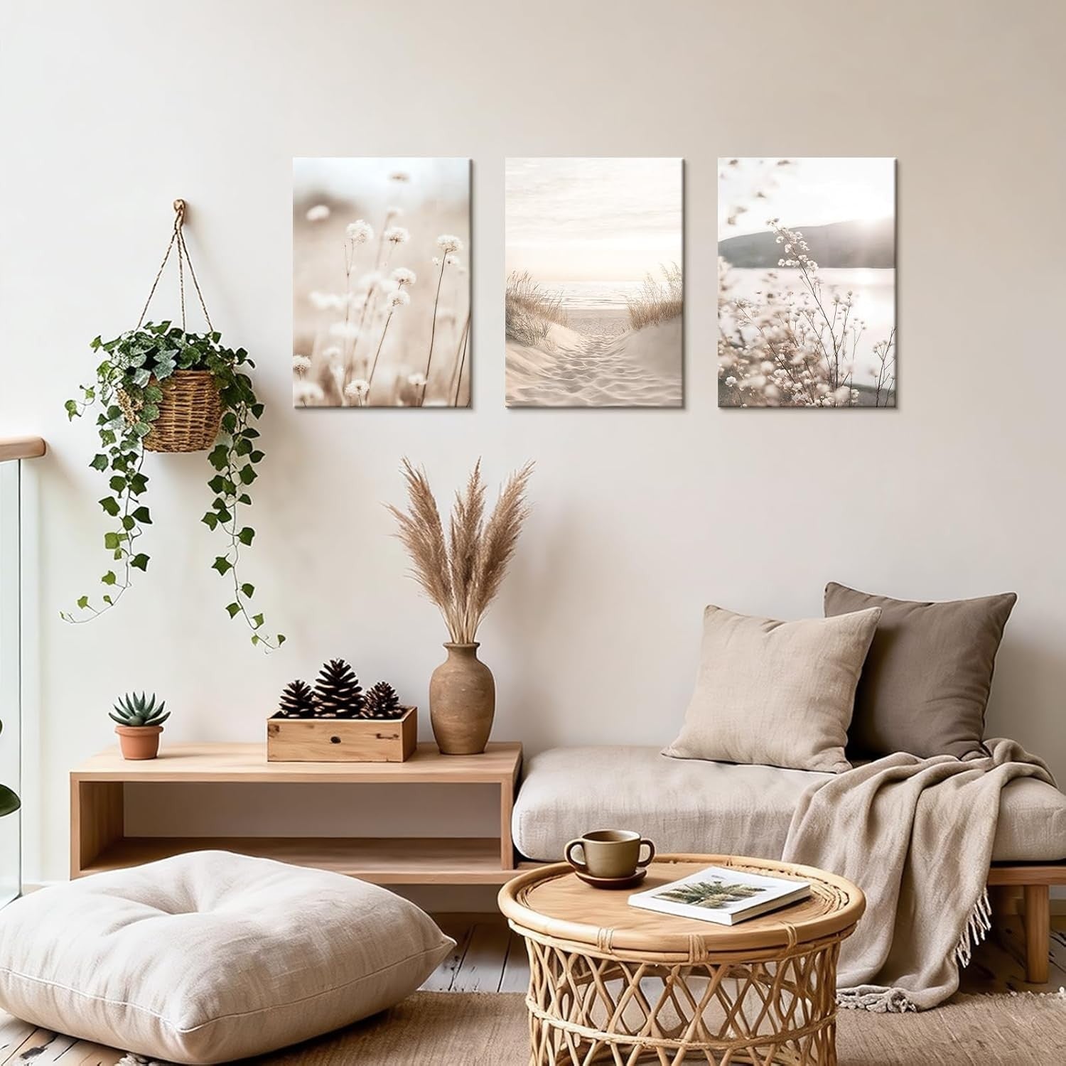 Set of 3 Boho Beige Landscape Canvas Wall Art 30x40cm