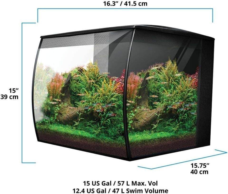 57L Curved Glass Aquarium Kit With LED Light Filter Modern Fish Tank