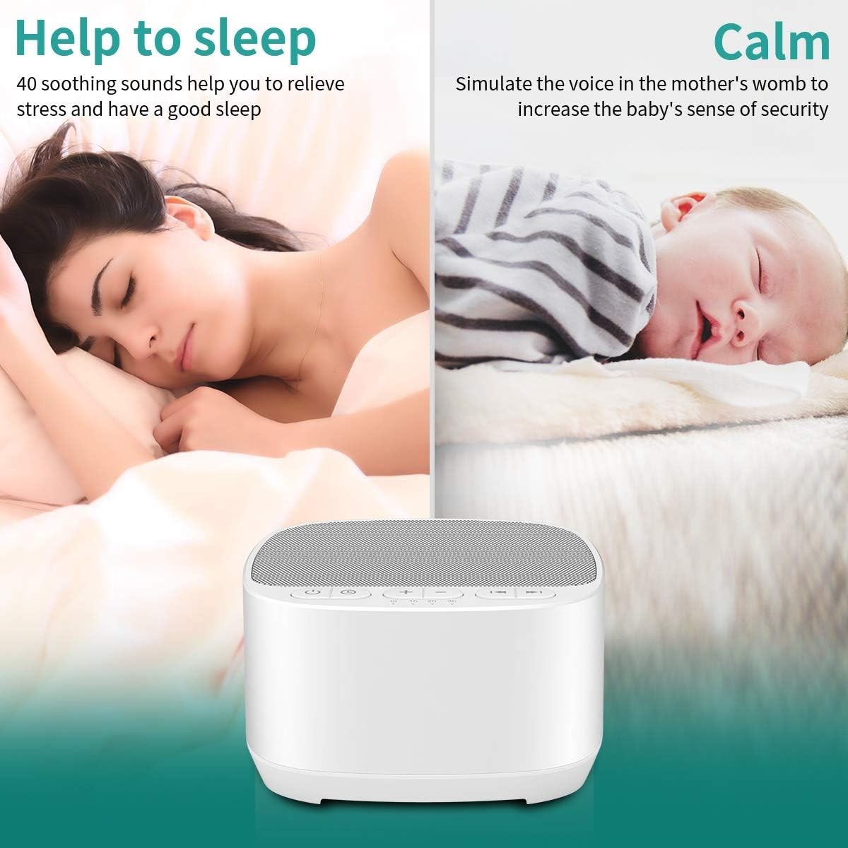 White Noise Sound Machine Baby Sleep Aid 40 Sounds Timer USB Home