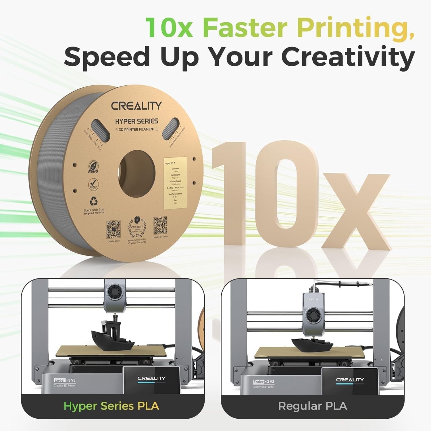 Hyper PLA Filament Gray 4KG High Speed 600mm/s 1.75mm ±0.03mm