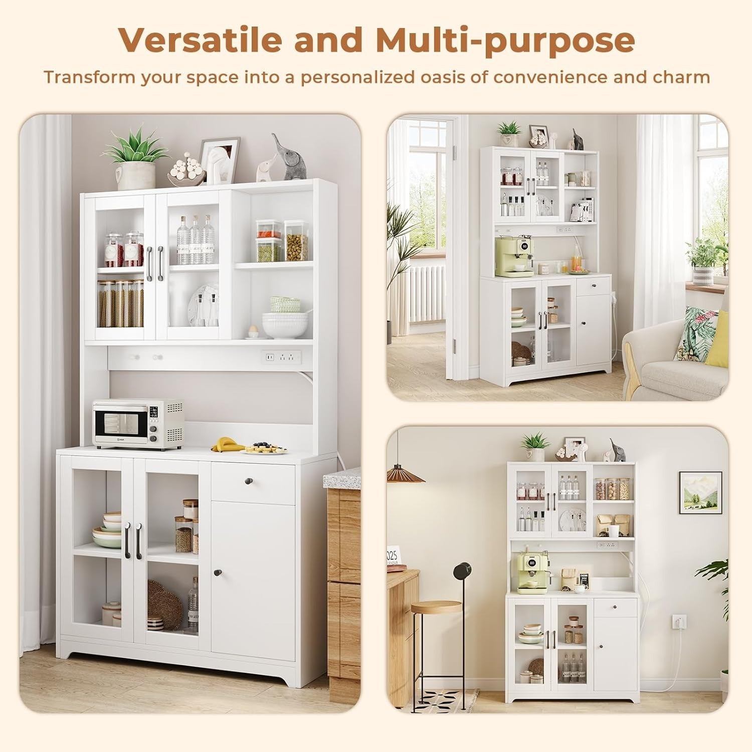 White Tall Kitchen Pantry Cupboard 5 Doors 1 Drawer 183.5cm