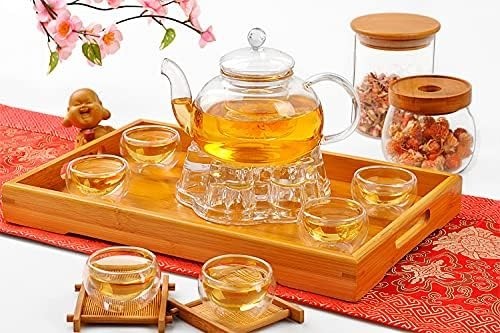 11Pc Glass Tea Set Teapot Warmer 6 Cups Infuser 27oz Gift Set