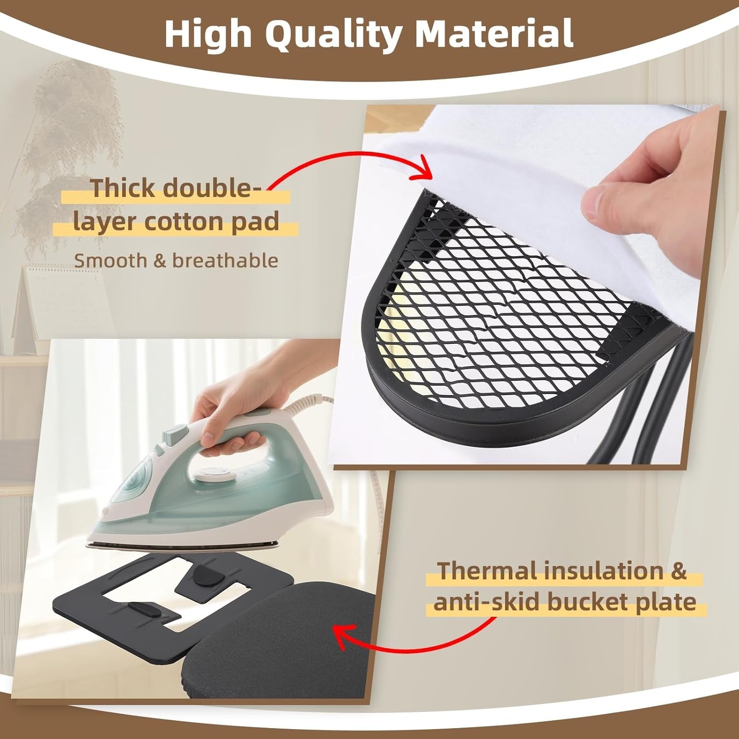 Adjustable Height Ironing Board with Iron Rest Non Slip Legs Compact