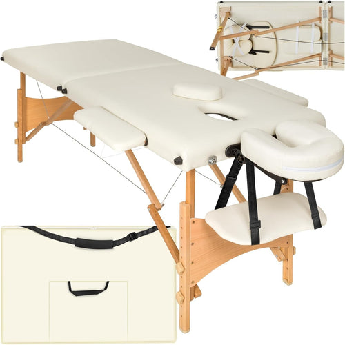 Portable Massage Table Foldable Beauty Therapy Bed 61cm Adjustable Beige
