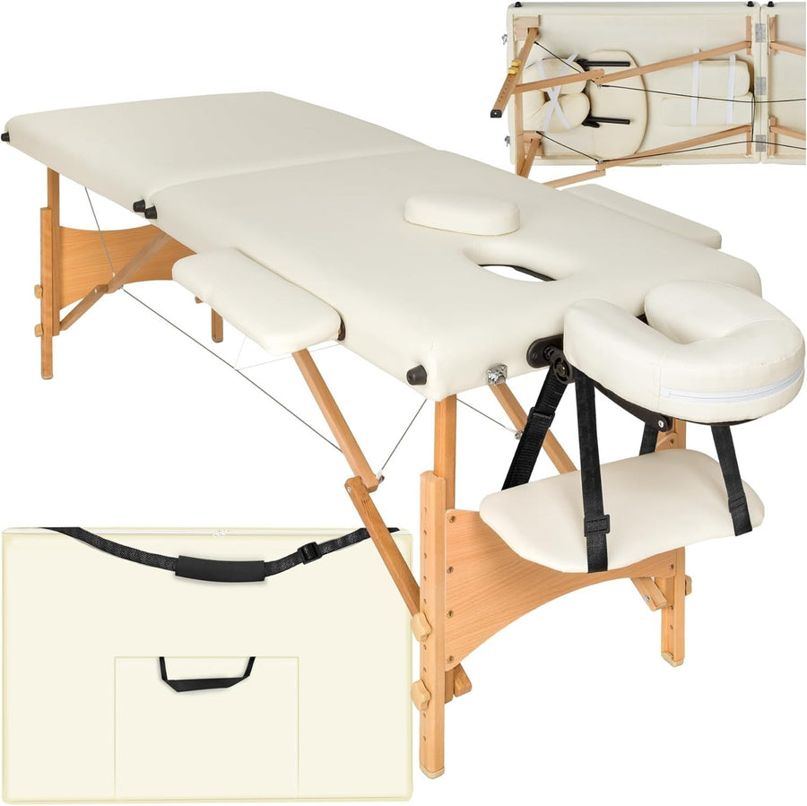 Portable Massage Table Foldable Beauty Therapy Bed 61cm Adjustable Beige