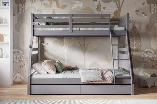 Triple Bunk Bed with Storage Drawers – Grey Wooden Kids Sleeper