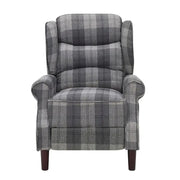 Grey Tartan Wingback Recliner Armchair – Manual Pushback Lounge Chair