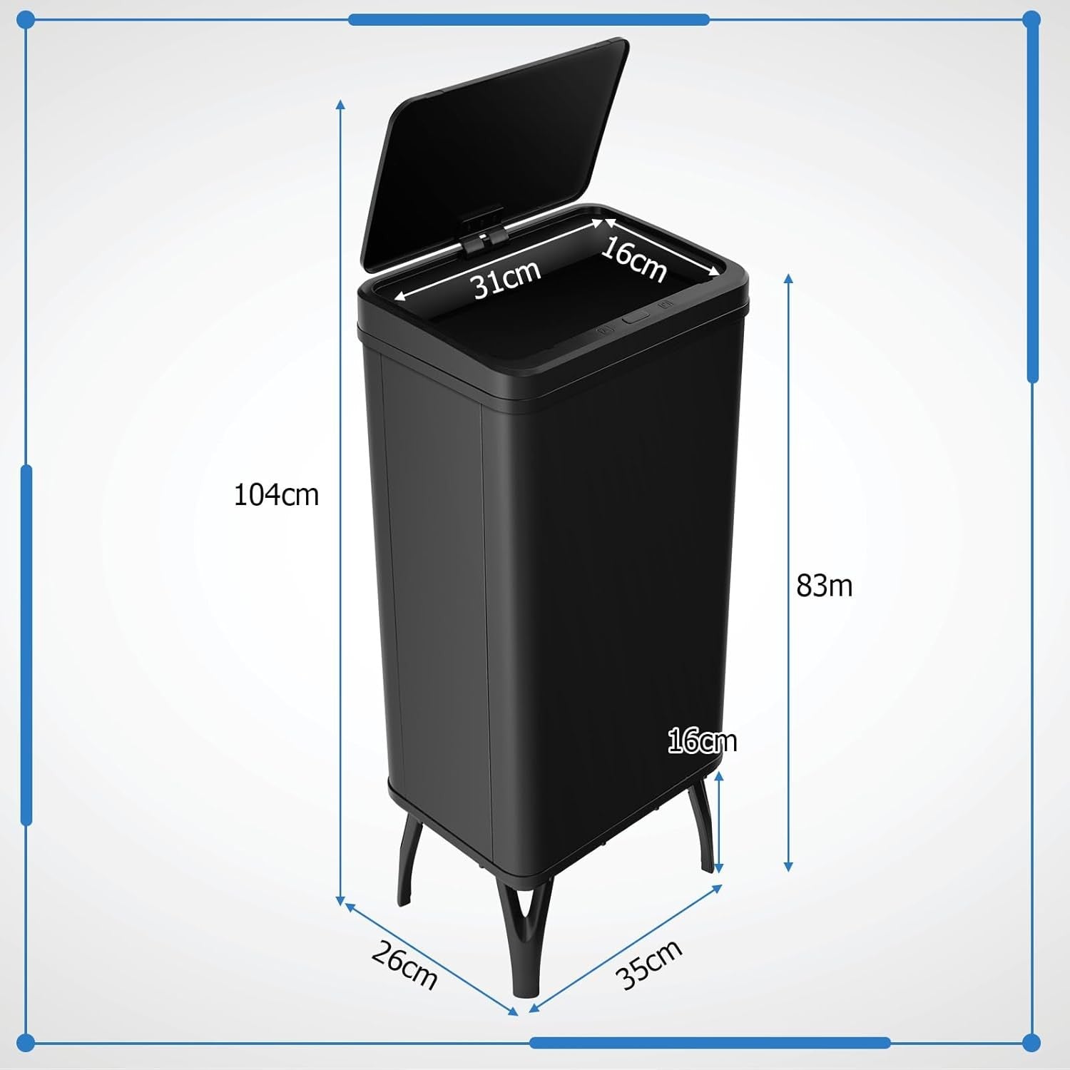 50 L Touchless Kitchen Bin  Automatic Sensor Trash Can Black Steel