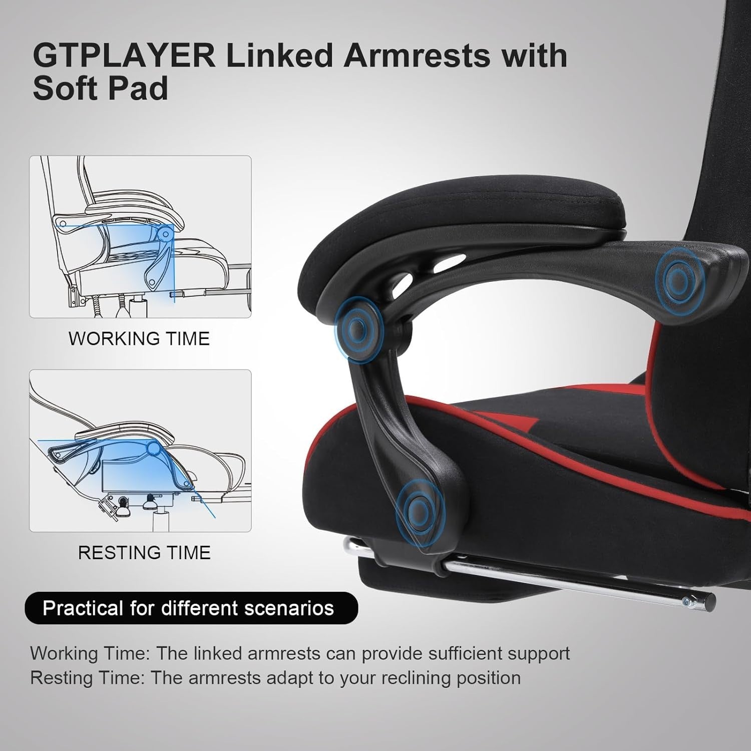 Gaming Chair Ergonomic Fabric Massage Lumbar Support Reclining Footrest Office D