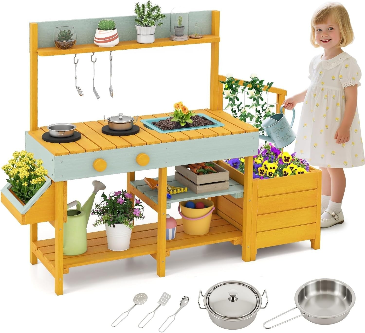 Outdoor Kids Mud Kitchen Garden Potting Bench Wooden Playset Toy