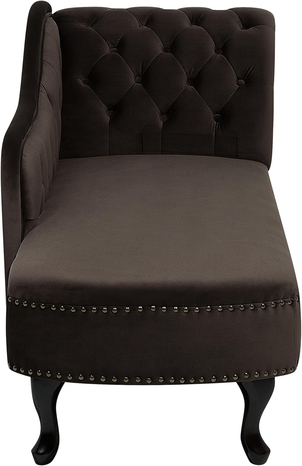 Brown Right Hand Chesterfield Chaise Lounge Velvet Fabric Classic Design