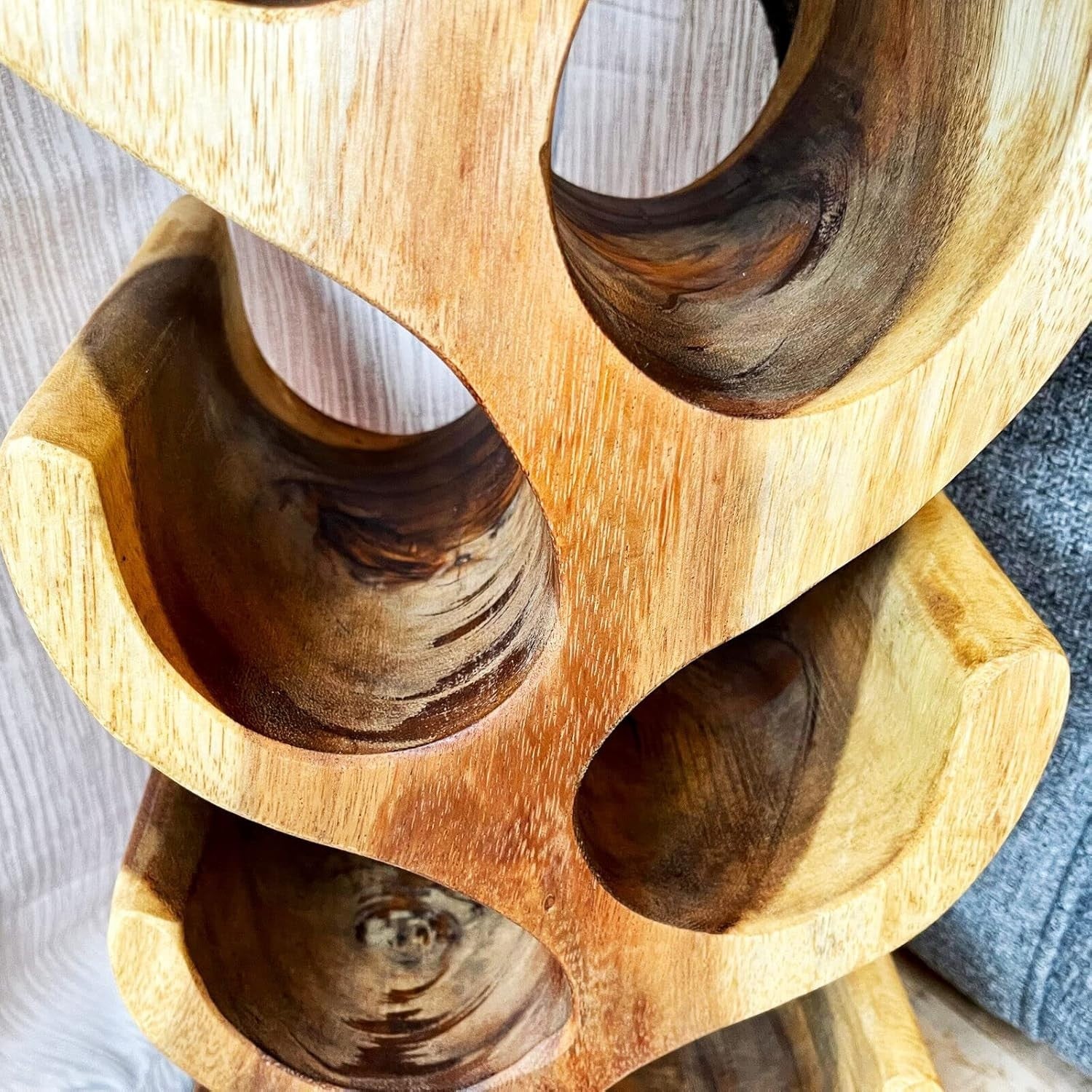 Rustic Teak Wood Wine Rack Tree Design Holds 8 Bottles Floor Standing 106cm