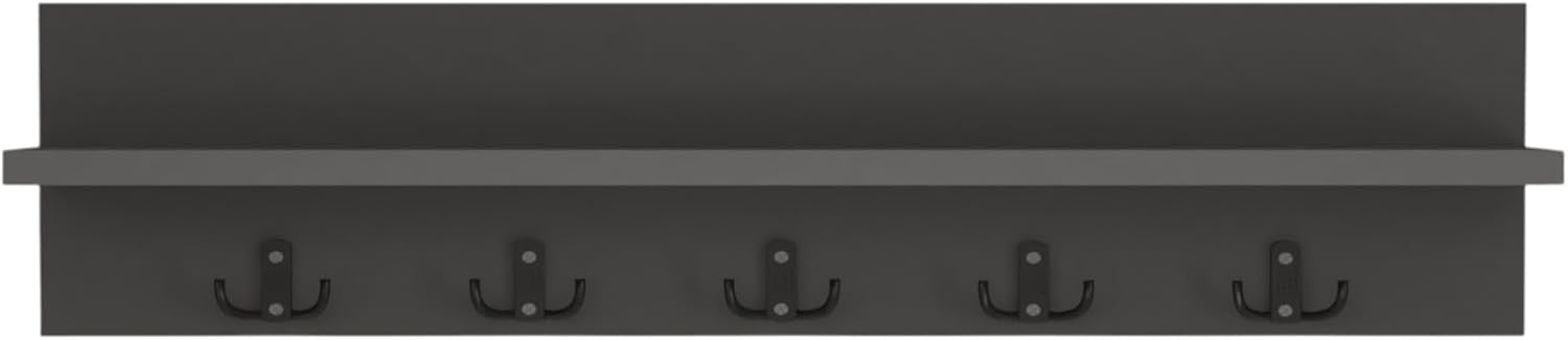 Wall Mounted Coat Rack 80cm Shelf 5 Hooks Floating Storage Rail Anthracite