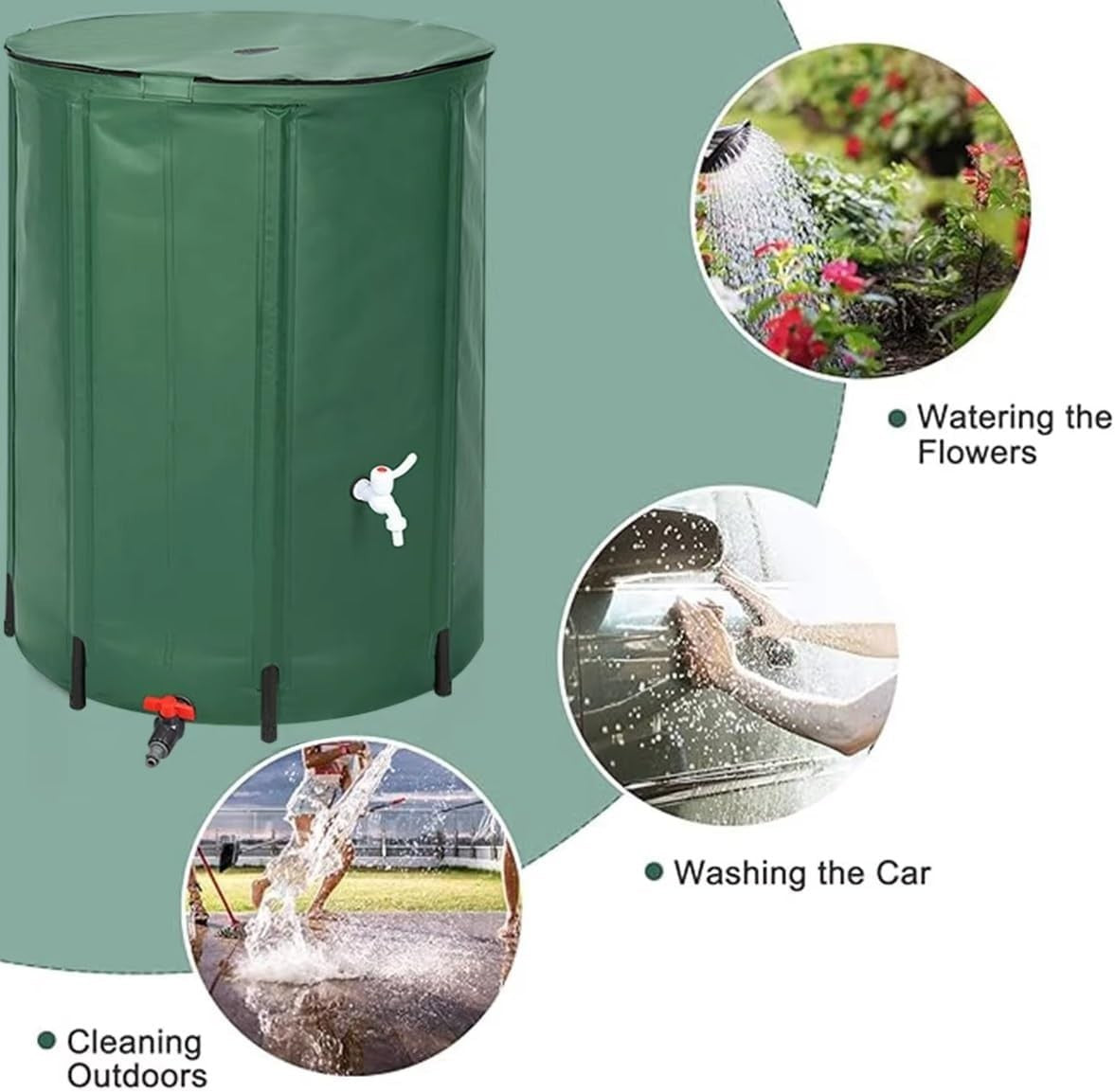 Collapsible 380L Rainwater Barrel with Tap & Mesh Top, Portable Garden Storage