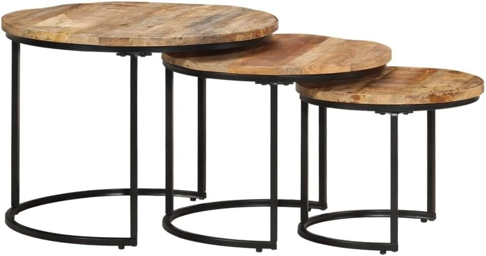 3PCS Wood Nesting Coffee Table Set Round Tray End Side Tables Modern Natural