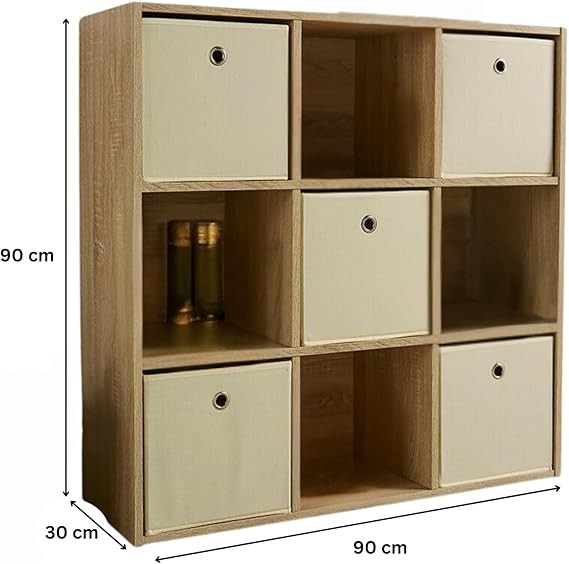 Modern 9-Cube Storage Shelf Unit Oak Effect | Freestanding Bookcase Organiser