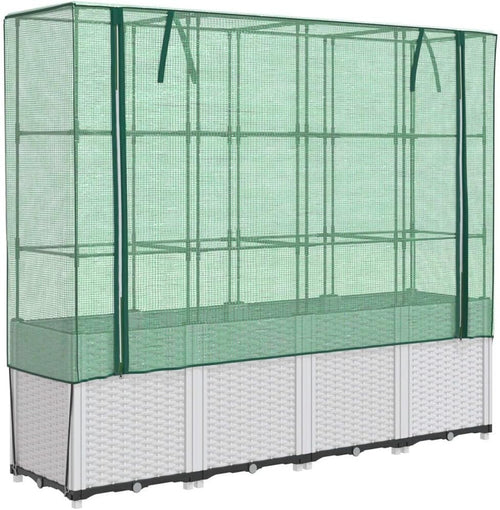 Raised Garden Bed 160x40x153cm with Greenhouse Cover & Rattan Design