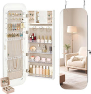 Wall Mount Jewelry Mirror Cabinet Full Length Lockable Storage Organizer