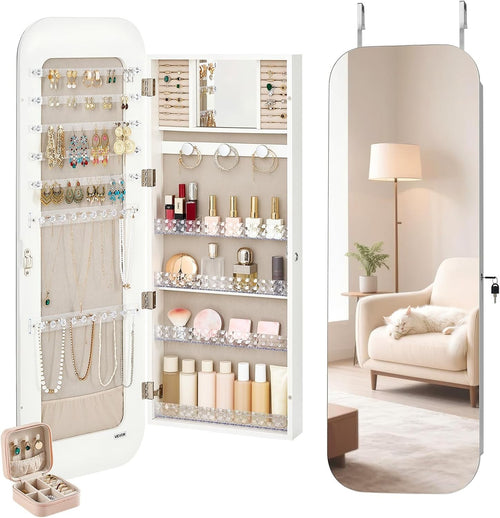 Wall Mount Jewelry Mirror Cabinet Full Length Lockable Storage Organizer