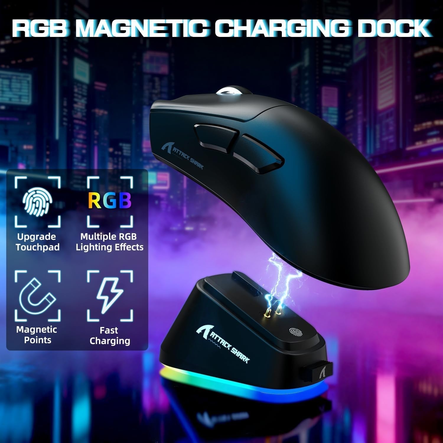 Wireless Gaming Mouse 25000 DPI 65g RGB Dock 100M Clicks Black
