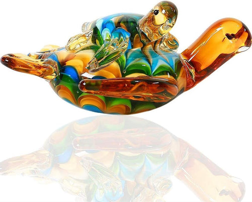 Hand Blown Glass Sea Turtle Figurine • Colourful Ocean Ornament • Art Glass Home