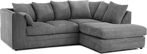 Grey Jumbo Cord 4-Seater L Shape Sofa Fire Resistant Soft Cushions Modern