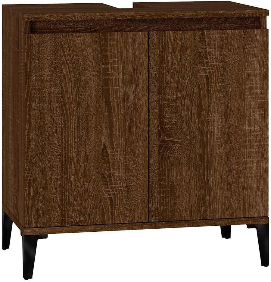Brown Oak Bathroom Sink Cabinet | 58x33x60cm Under Sink Storage Unit
